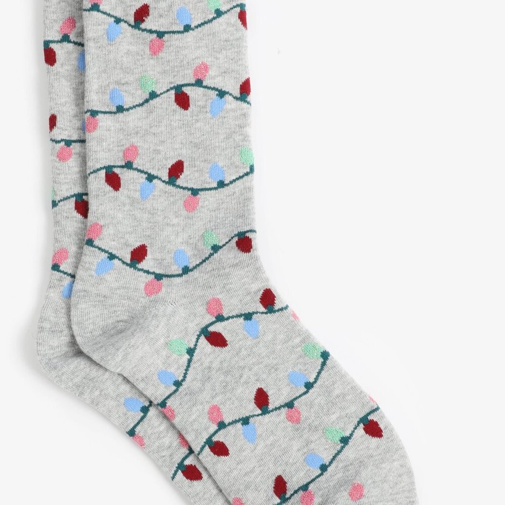Maurices Gray Crew Socks with Multicolor Holiday Light Pattern